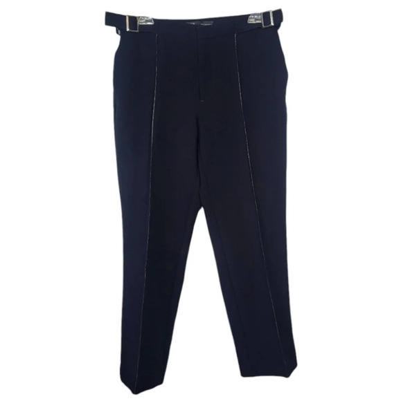 Zara Black Cropped Pleated Trouser Career Pants Adjustable Waist Buckles Pockets - Picture 1 of 13